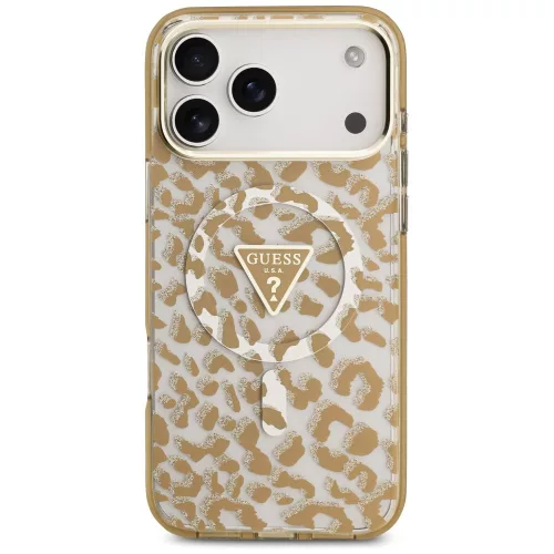 Guess - Leopard Glitter Triangle Logo MagSafe (GUHMP18LHLEGTGLW) - iPhone 18 Pro / iPhone 17 Pro - Brown