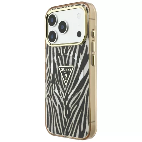 Guess - Zebra Glitter Triangle Logo MagSafe (GUHMP18L6HZPGTLD) - iPhone 18 Pro / iPhone 17 Pro - Gold