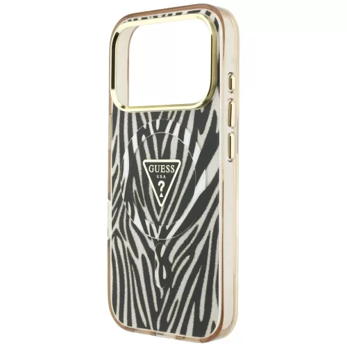 Guess - Zebra Glitter Triangle Logo MagSafe (GUHMP18L6HZPGTLD) - iPhone 18 Pro / iPhone 17 Pro - Gold