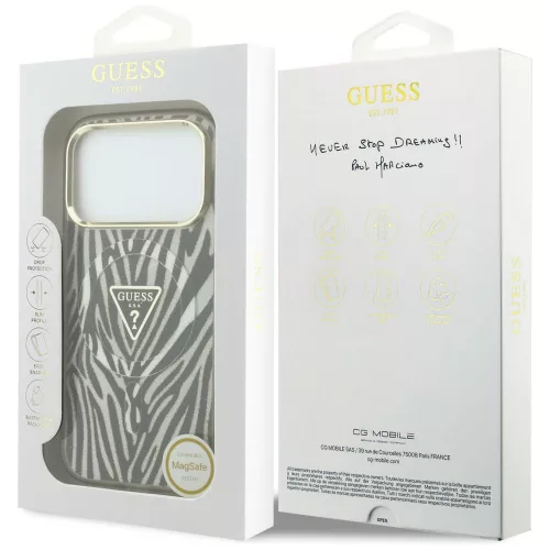 Guess - Zebra Glitter Triangle Logo MagSafe (GUHMP18L6HZPGTLD) - iPhone 18 Pro / iPhone 17 Pro - Gold