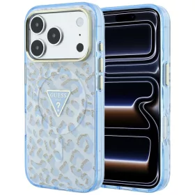   Guess - Leopard Glitter Triangle Logo MagSafe (GUHMP18LHLEGTGLU) - iPhone 18 Pro / iPhone 17 Pro - Light Blue