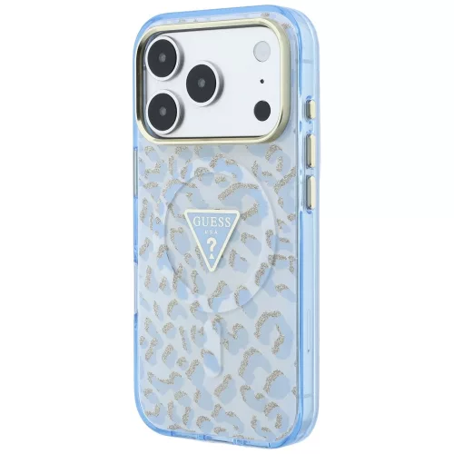 Guess - Leopard Glitter Triangle Logo MagSafe (GUHMP18LHLEGTGLU) - iPhone 18 Pro / iPhone 17 Pro - Light Blue