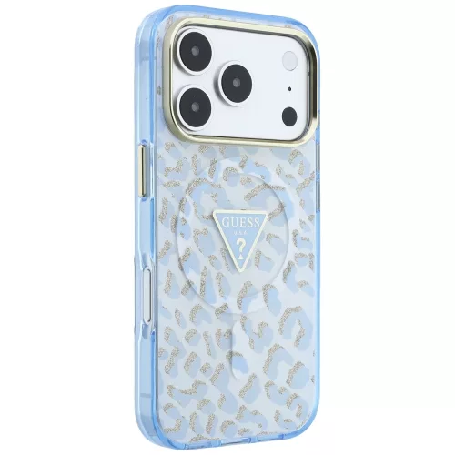Guess - Leopard Glitter Triangle Logo MagSafe (GUHMP18LHLEGTGLU) - iPhone 18 Pro / iPhone 17 Pro - Light Blue