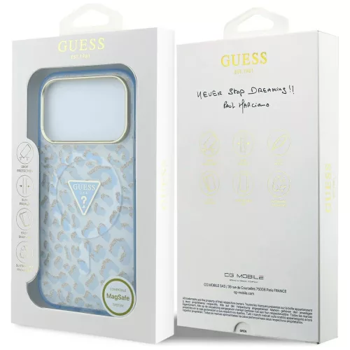Guess - Leopard Glitter Triangle Logo MagSafe (GUHMP18LHLEGTGLU) - iPhone 18 Pro / iPhone 17 Pro - Light Blue