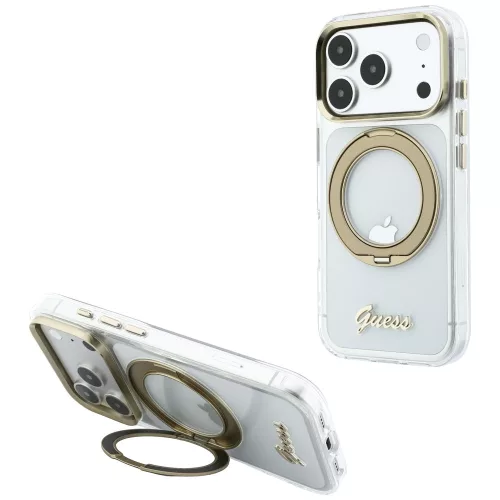 Guess - Ring Stand Script Metal Logo MagSafe (GUHMP18X6HCCMST) - iPhone 18 Pro Max / iPhone 17 Pro Max - Clear