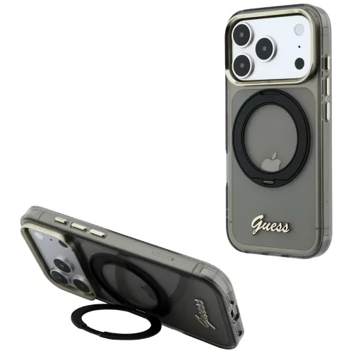 Guess - Ring Stand Script Metal Logo MagSafe (GUHMP18L6HCCMSK) - iPhone 18 Pro / iPhone 17 Pro - Black