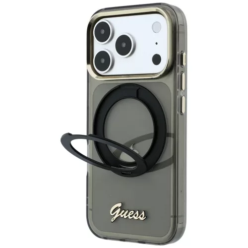Guess - Ring Stand Script Metal Logo MagSafe (GUHMP18L6HCCMSK) - iPhone 18 Pro / iPhone 17 Pro - Black
