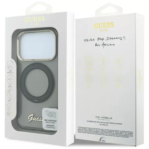 Guess - Ring Stand Script Metal Logo MagSafe (GUHMP18L6HCCMSK) - iPhone 18 Pro / iPhone 17 Pro - Black
