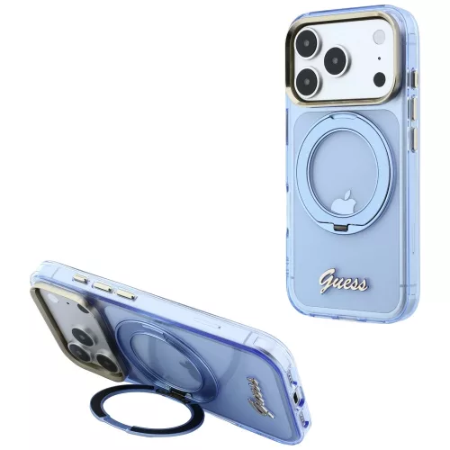 Guess - Ring Stand Script Metal Logo MagSafe (GUHMP18L6HCCMSB) - iPhone 18 Pro / iPhone 17 Pro - Light Blue