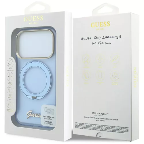 Guess - Ring Stand Script Metal Logo MagSafe (GUHMP18L6HCCMSB) - iPhone 18 Pro / iPhone 17 Pro - Light Blue