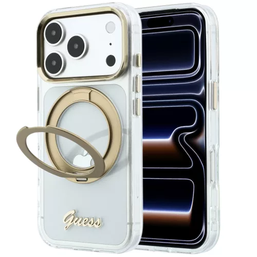 Guess - Ring Stand Script Metal Logo MagSafe (GUHMP18L6HCCMST) - iPhone 18 Pro / iPhone 17 Pro - Clear