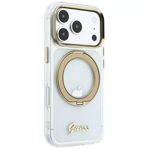Guess - Ring Stand Script Metal Logo MagSafe (GUHMP18L6HCCMST) - iPhone 18 Pro / iPhone 17 Pro - Clear
