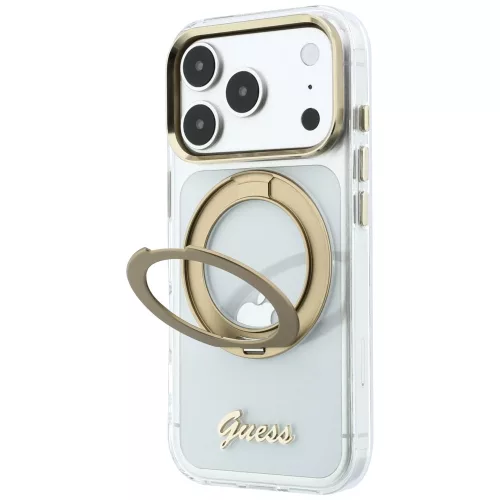 Guess - Ring Stand Script Metal Logo MagSafe (GUHMP18L6HCCMST) - iPhone 18 Pro / iPhone 17 Pro - Clear