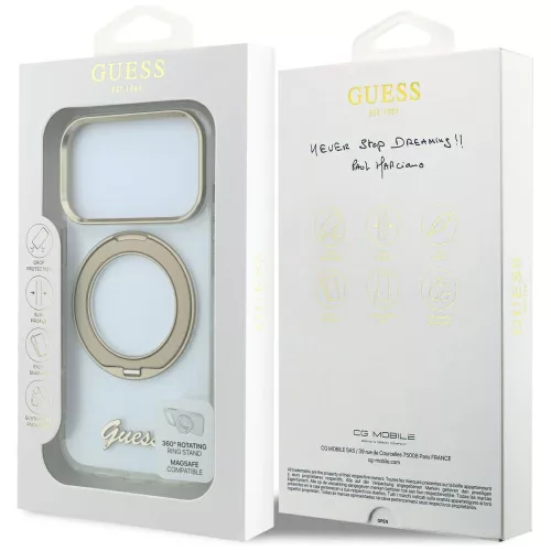 Guess - Ring Stand Script Metal Logo MagSafe (GUHMP18L6HCCMST) - iPhone 18 Pro / iPhone 17 Pro - Clear