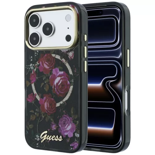 Guess - IML Glitter Blossom Roses MagSafe (GUHMP18L6HTBGSLK) - iPhone 18 Pro / iPhone 17 Pro - Black