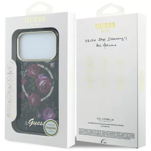 Guess - IML Glitter Blossom Roses MagSafe (GUHMP18L6HTBGSLK) - iPhone 18 Pro / iPhone 17 Pro - Black