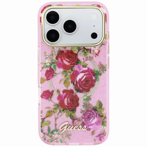 Guess - IML Glitter Blossom Roses MagSafe (GUHMP18L6HTBGSLP) - iPhone 18 Pro / iPhone 17 Pro - Pink