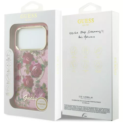 Guess - IML Glitter Blossom Roses MagSafe (GUHMP18L6HTBGSLP) - iPhone 18 Pro / iPhone 17 Pro - Pink