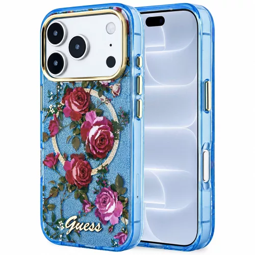 Guess - IML Glitter Blossom Roses MagSafe (GUHMP18L6HTBGSLB) - iPhone 18 Pro / iPhone 17 Pro - Light Blue