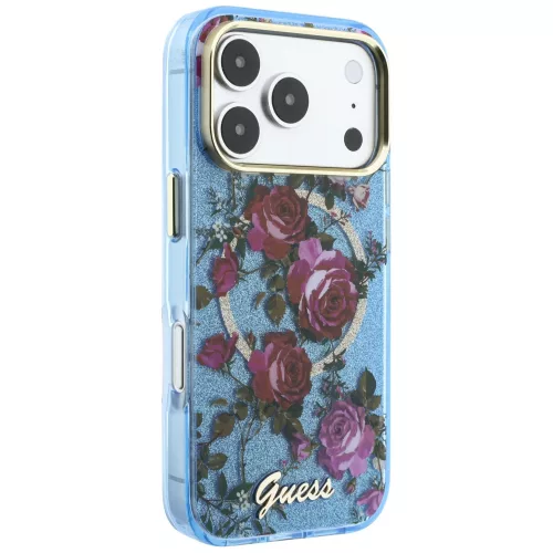 Guess - IML Glitter Blossom Roses MagSafe (GUHMP18L6HTBGSLB) - iPhone 18 Pro / iPhone 17 Pro - Light Blue