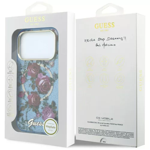 Guess - IML Glitter Blossom Roses MagSafe (GUHMP18L6HTBGSLB) - iPhone 18 Pro / iPhone 17 Pro - Light Blue