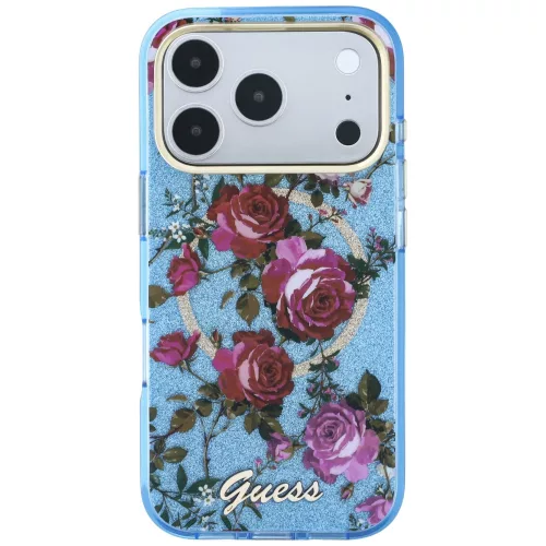 Guess - IML Glitter Blossom Roses MagSafe (GUHMP18X6HTBGSLB) - iPhone 18 Pro Max / iPhone 17 Pro Max - Light Blue