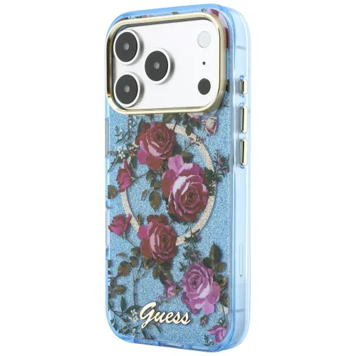 Guess - IML Glitter Blossom Roses MagSafe (GUHMP18X6HTBGSLB) - iPhone 18 Pro Max / iPhone 17 Pro Max - Light Blue