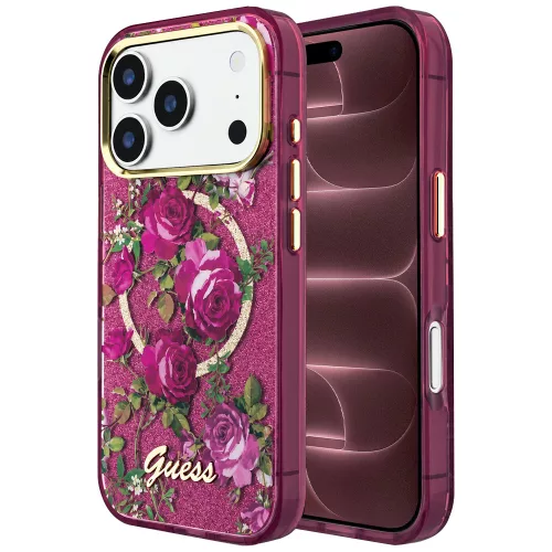Guess - IML Glitter Blossom Roses MagSafe (GUHMP18X6HTBGSLU) - iPhone 18 Pro Max / iPhone 17 Pro Max - Burgundy