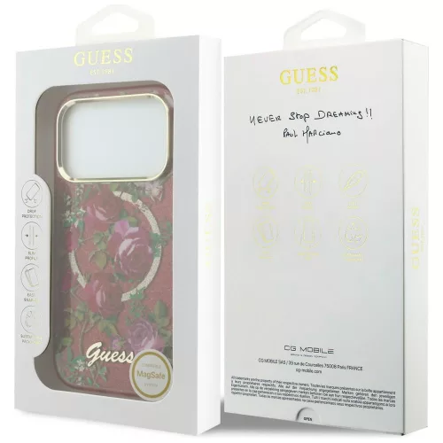 Guess - IML Glitter Blossom Roses MagSafe (GUHMP18X6HTBGSLU) - iPhone 18 Pro Max / iPhone 17 Pro Max - Burgundy