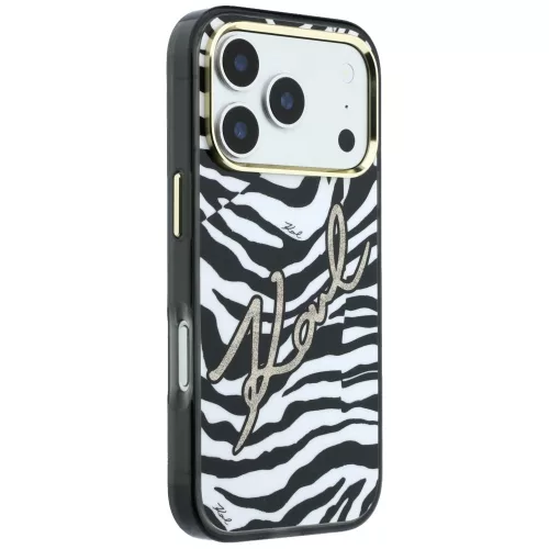 Karl Lagerfeld - HC MagSafe IML Signature Zebra Glitter Gold (KLHMP18X6HZSKPGD) - iPhone 18 Pro Max / iPhone 17 Pro Max - Black