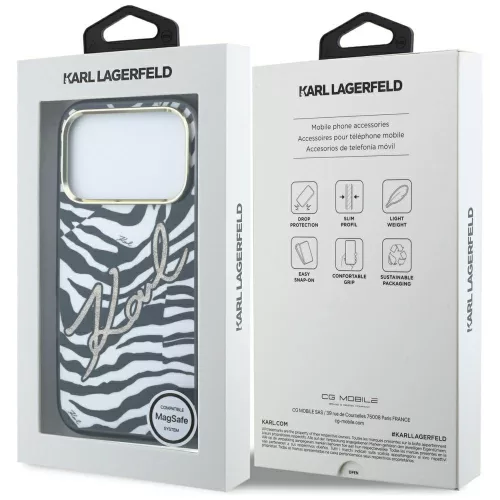 Karl Lagerfeld - HC MagSafe IML Signature Zebra Glitter Gold (KLHMP18X6HZSKPGD) - iPhone 18 Pro Max / iPhone 17 Pro Max - Black