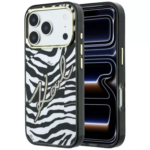Karl Lagerfeld - HC MagSafe IML Signature Zebra Glitter Gold (KLHMP18L6HZSKPGD) - iPhone 18 Pro / iPhone 17 Pro - Black