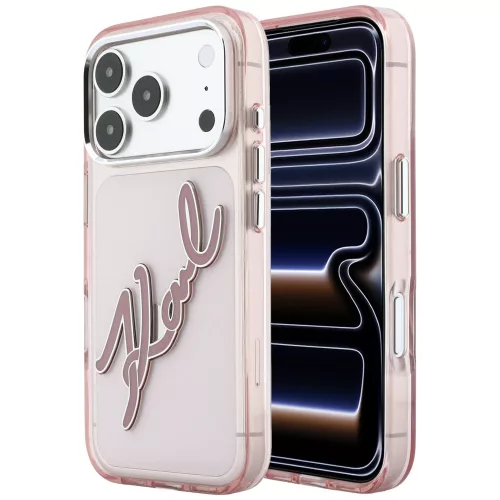 Karl Lagerfeld - IML Big Signature Resin Logo and Metal Frame (KLHCP18L6HCKSRP) - iPhone 18 Pro / iPhone 17 Pro - Pink