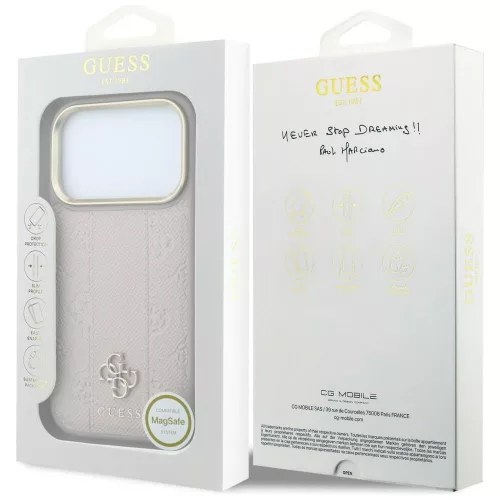 Guess - Leather Stripe Peony 4G MagSafe (GUHMP18X6PGSU4EP) - iPhone 18 Pro / iPhone 17 Pro - Pink