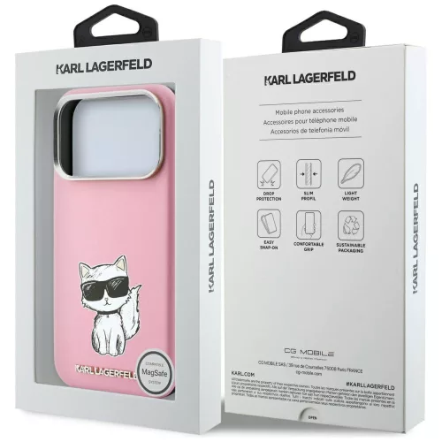 Karl Lagerfeld - Smooth Leather Choupette Sketch MagSafe (KLHMP18L6PWCIKDP) - iPhone 18 Pro / iPhone 17 Pro - Pink