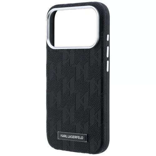 Karl Lagerfeld - Grained Leather Mono Resin Logo MagSafe (KLHMP18X6PWKLMHK) - iPhone 18 Pro Max / iPhone 17 Pro Max - Black
