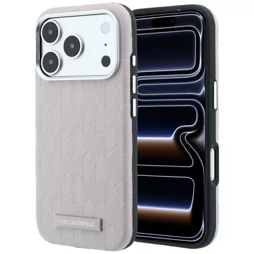 Karl Lagerfeld - Grained Leather Mono Resin Logo MagSafe (KLHMP18X6PWKLMHP) - iPhone 18 Pro Max / iPhone 17 Pro Max - Pink