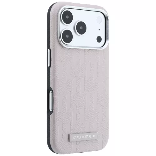 Karl Lagerfeld - Grained Leather Mono Resin Logo MagSafe (KLHMP18X6PWKLMHP) - iPhone 18 Pro Max / iPhone 17 Pro Max - Pink