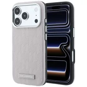   Karl Lagerfeld - Grained Leather Mono Resin Logo MagSafe (KLHMP18L6PWKLMHP) - iPhone 18 Pro / iPhone 17 Pro - Pink