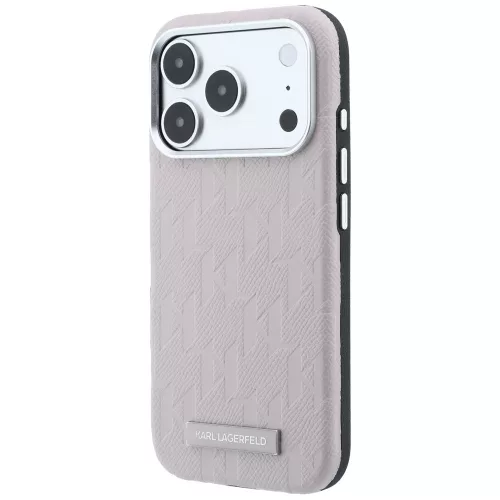 Karl Lagerfeld - Grained Leather Mono Resin Logo MagSafe (KLHMP18L6PWKLMHP) - iPhone 18 Pro / iPhone 17 Pro - Pink