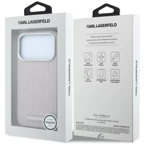 Karl Lagerfeld - Grained Leather Mono Resin Logo MagSafe (KLHMP18L6PWKLMHP) - iPhone 18 Pro / iPhone 17 Pro - Pink