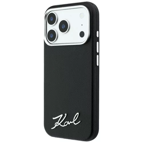 Karl Lagerfeld - Saffiano Small Script Metal Logo MagSafe (KLHMP18X6PWSKSK) - iPhone 18 Pro Max / iPhone 17 Pro Max - Black