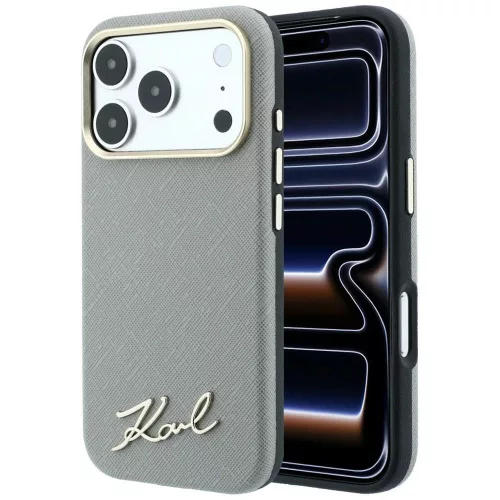 Karl Lagerfeld - Saffiano Small Script Metal Logo MagSafe (KLHMP18X6PWSKSE) - iPhone 18 Pro Max / iPhone 17 Pro Max - Beige