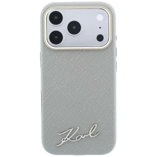 Karl Lagerfeld - Saffiano Small Script Metal Logo MagSafe (KLHMP18X6PWSKSE) - iPhone 18 Pro Max / iPhone 17 Pro Max - Beige