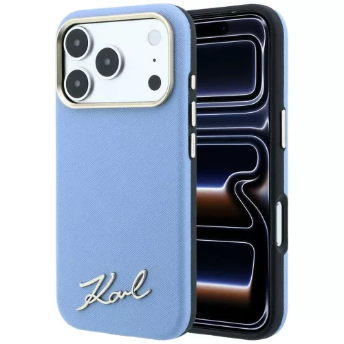 Karl Lagerfeld - Saffiano Small Script Metal Logo MagSafe (KLHMP18X6PWSKSB) - iPhone 18 Pro Max / iPhone 17 Pro Max - Light Blue