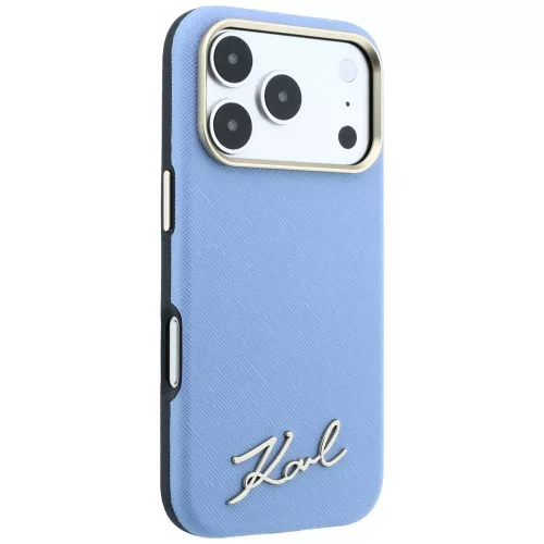Karl Lagerfeld - Saffiano Small Script Metal Logo MagSafe (KLHMP18L6PWSKSB) - iPhone 18 Pro / iPhone 17 Pro - Light Blue