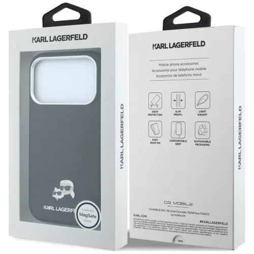 Karl Lagerfeld - Grained Leather KC Heads MagSafe (KLHMP18L6PSKCHLK) - iPhone 18 Pro / iPhone 17 Pro - Black