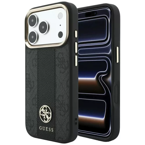 Guess - Leather 4G Stripe Round Classic Logo MagSafe (GUHMP18L6P4G4RCK) - iPhone 18 Pro / iPhone 17 Pro - Black