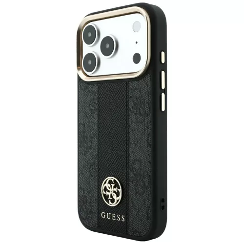 Guess - Leather 4G Stripe Round Classic Logo MagSafe (GUHMP18L6P4G4RCK) - iPhone 18 Pro / iPhone 17 Pro - Black