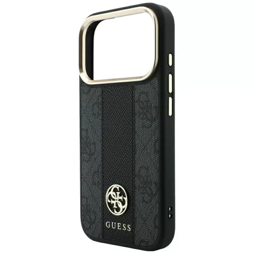 Guess - Leather 4G Stripe Round Classic Logo MagSafe (GUHMP18L6P4G4RCK) - iPhone 18 Pro / iPhone 17 Pro - Black
